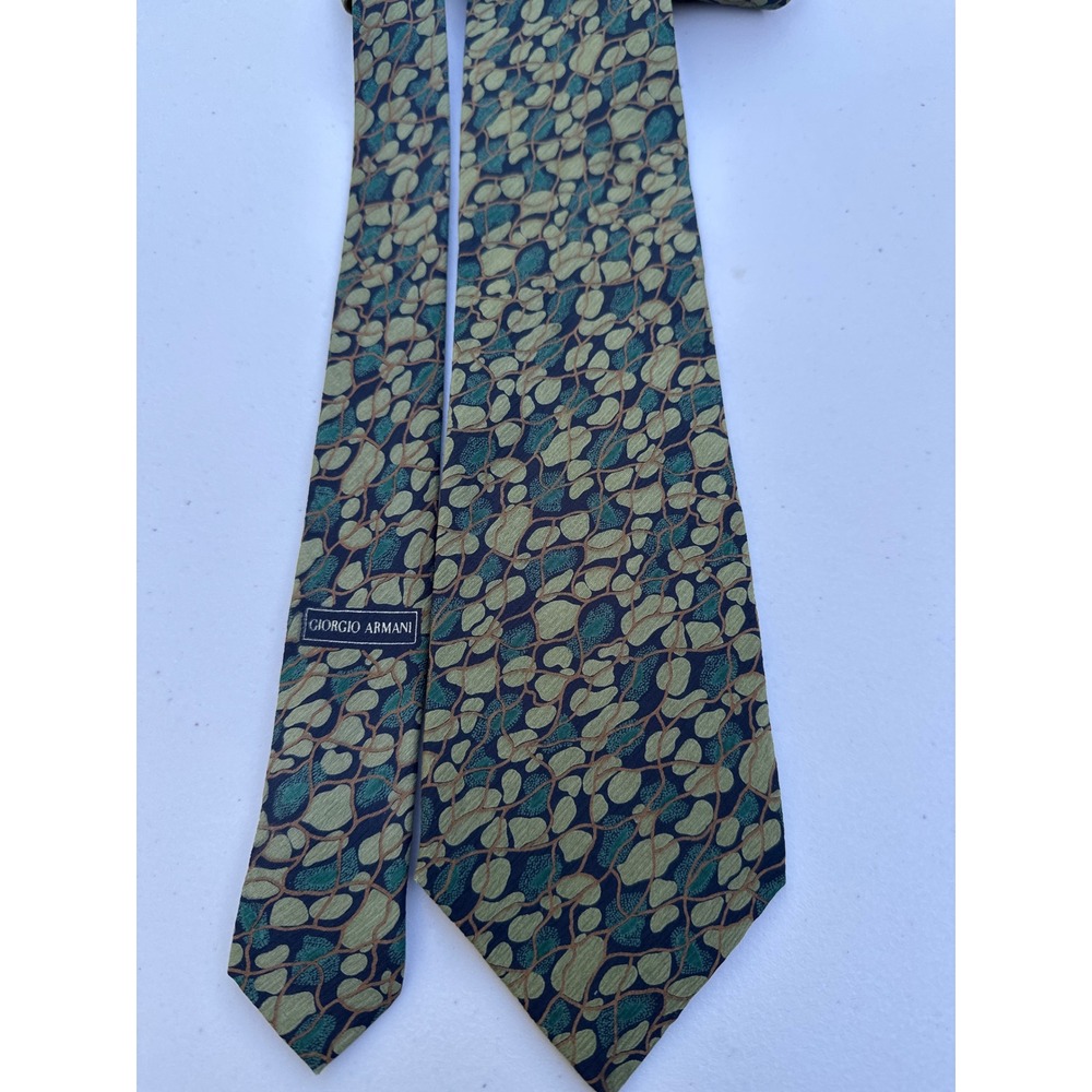 Giorgio Armani Cravatte Silk Tie Green Tan Pebble Pattern Made in Italy Mens